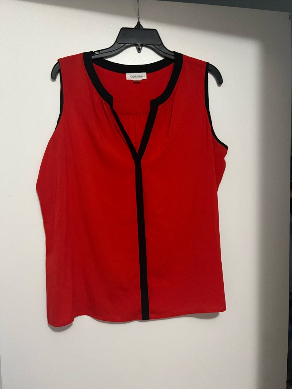 Calvin Klein Red Sleeveless V-Neck Tank with Black Trim